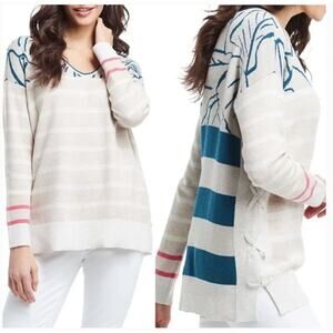 Nic & Zoe This and That Sweater Womens XL Mixed Print Laceup Sides V-Neck